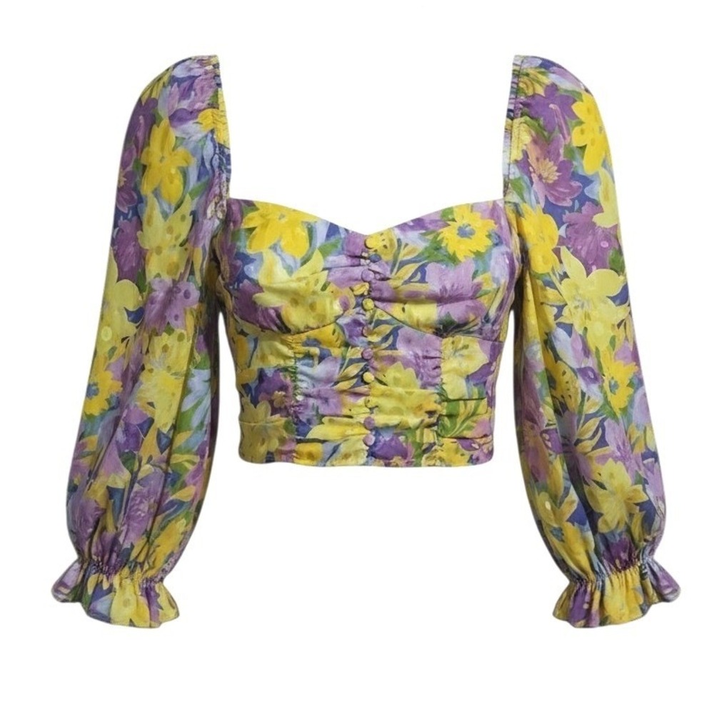 For Love & Lemons Babydoll Floral Women's size Medium Puff Sleeve Cropped Top